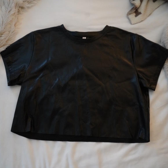 glam Tops - Faux Leather Cropped Boutique Tee